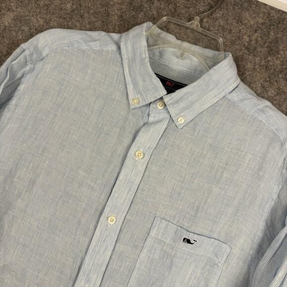 Vineyard Vines Tucker Classic Fit Long Sleeve Linen Shirt Blue White Medium  314 - Picture 1 of 7
